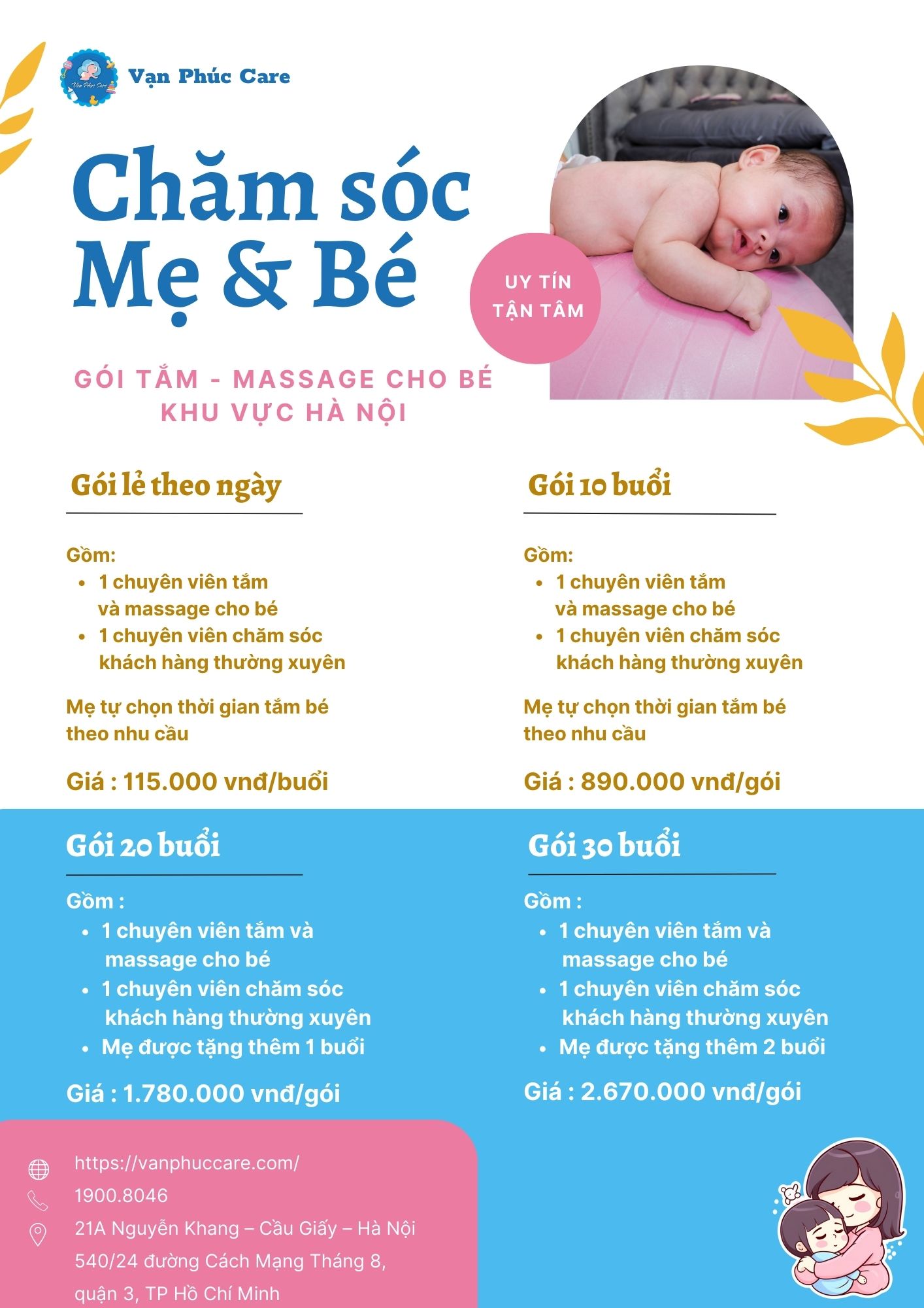 Bảng giá dịch vụ tắm bé sơ sinh tại nhà khu vực Hà Nội của Vạn Phúc Care