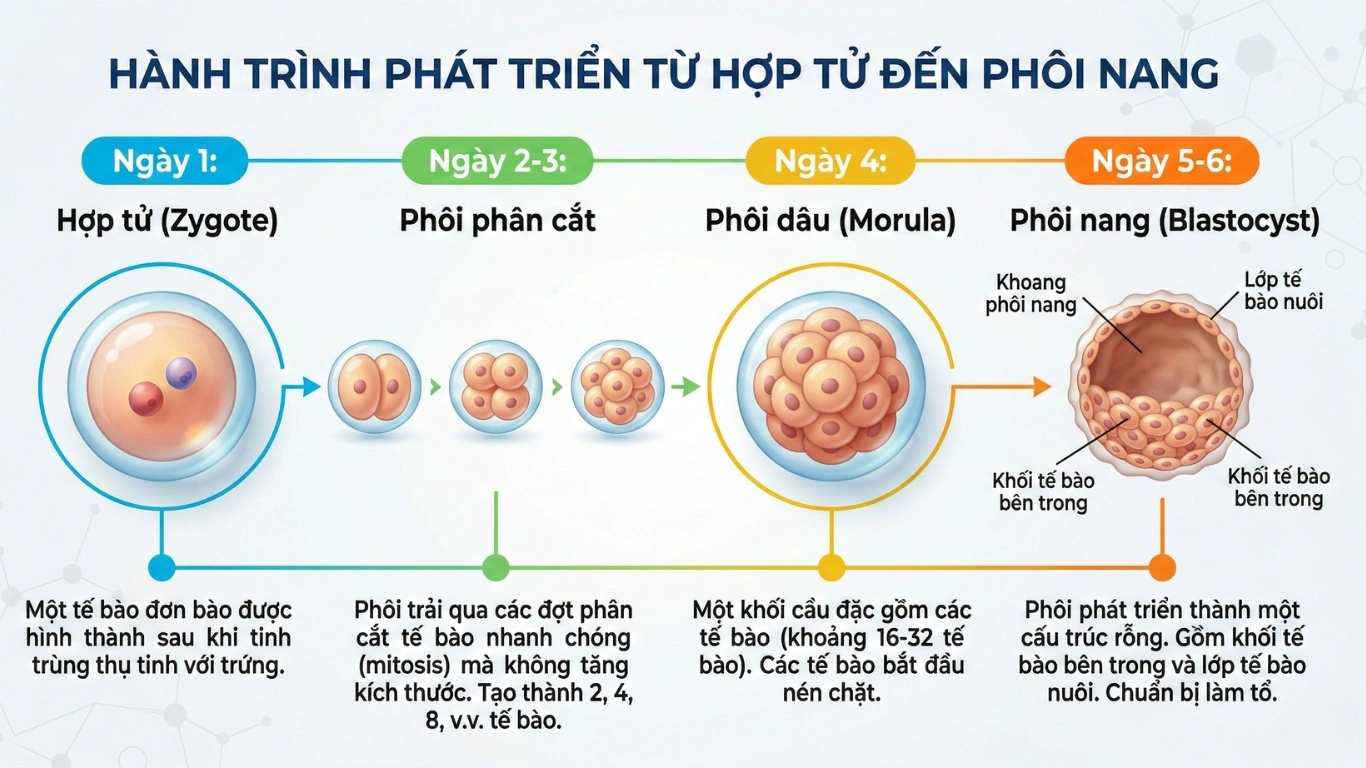Hành trình phát triển từ hợp tử đến phôi nang